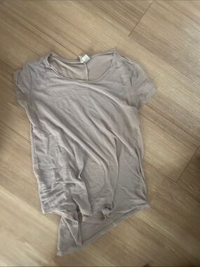 H&M Short Sleeve Sheer Crewneck Tee in Taupe Gray